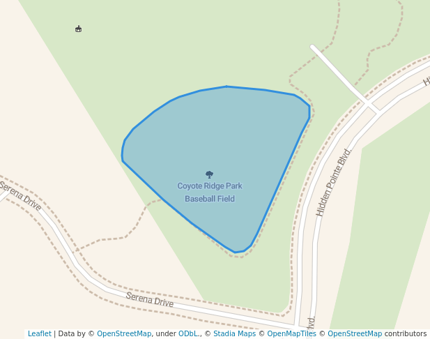 walking in Coyote Ridge Park Baseball Field map in Castle Pines