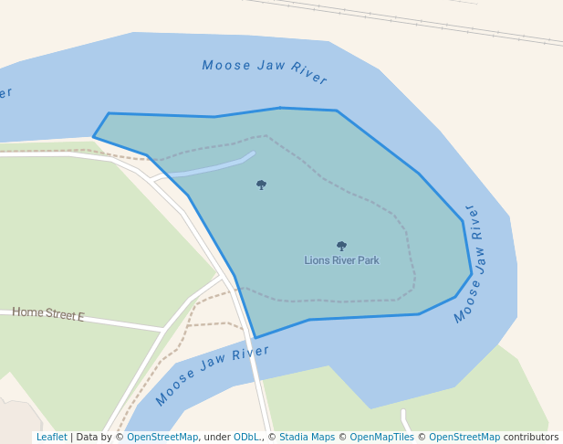 walking in Lions River Park map in Moose Jaw