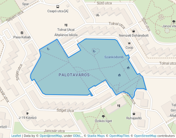 walking in Palotaváros Központi park map in Székesfehérvár
