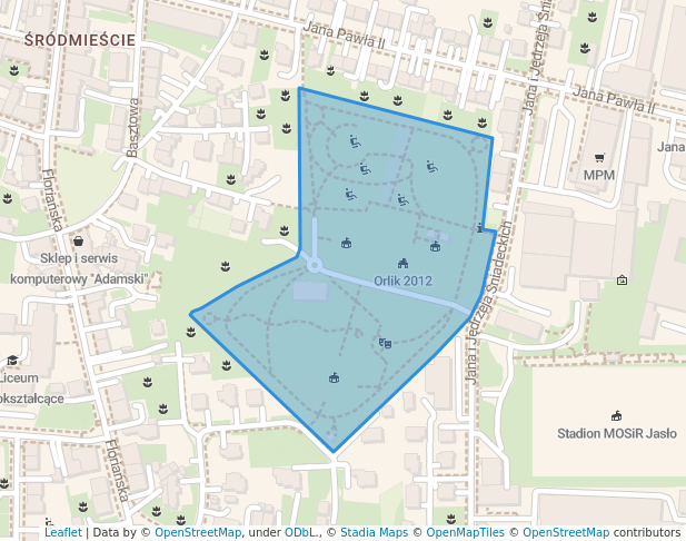 walking in Ogródek Jordanowski map in Jasło