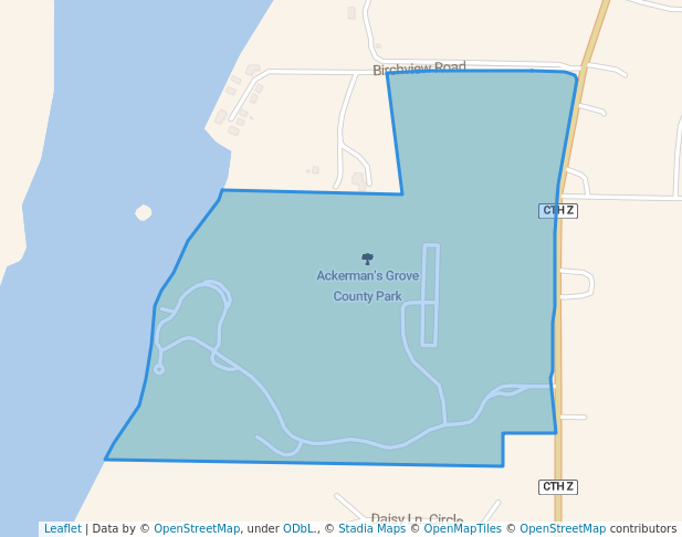 walking in Ackerman's Grove County Park map in West Bend