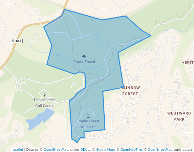 walking in Poplar Forest map in Forest