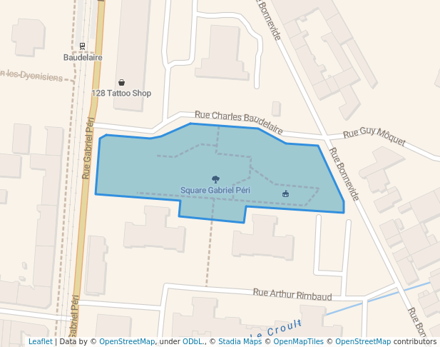 walking in Square Gabriel Péri map in Saint-Denis