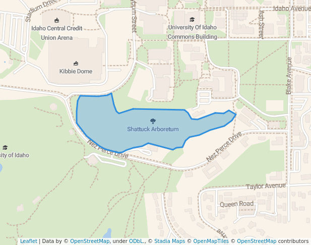walking in Shattuck Arboretum map in Moscow