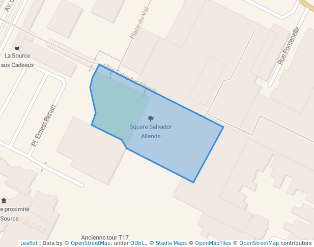 walking in Square Salvador Allende map in Orléans