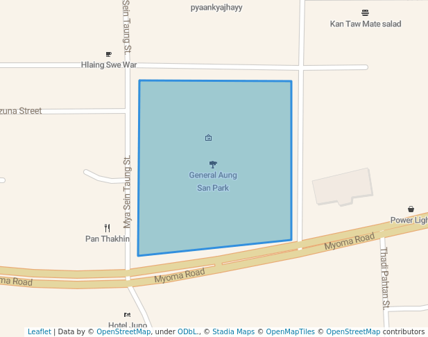 walking in General Aung San Park map in Pakokku