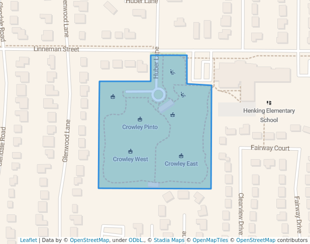 walking in Catherine W. Crowley Park map in Glenview