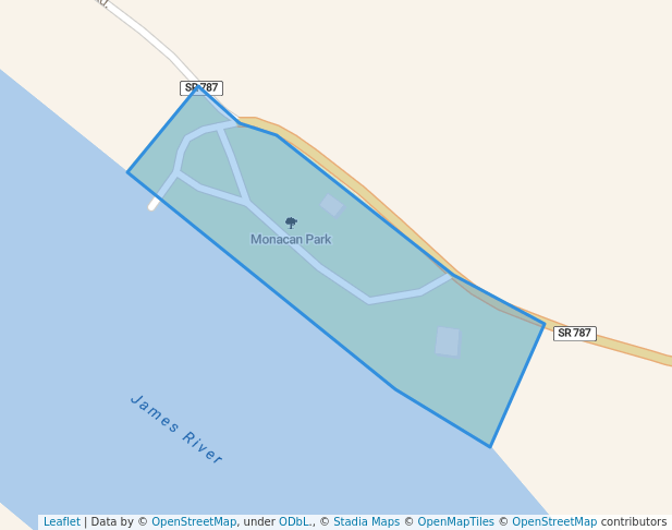 walking in Monacan Park map in Madison Heights