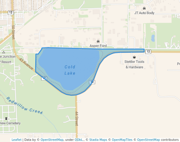 walking in Cold Lake Park map in Stettler
