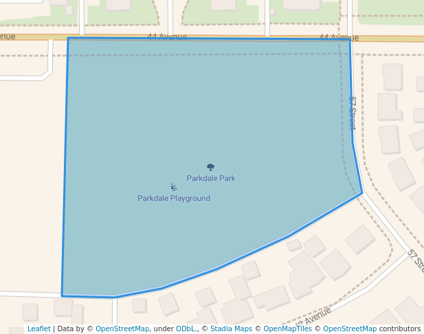 walking in Parkdale Park map in Stettler