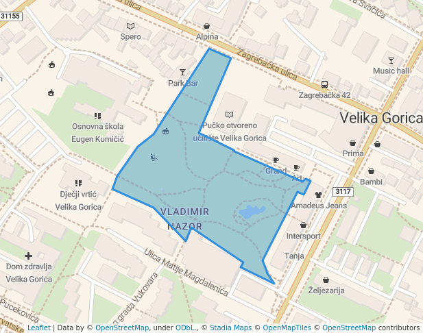 walking in Park dr. Franje Tuđmana prvog Predsjednika Republike Hrvatske map in Velika Gorica