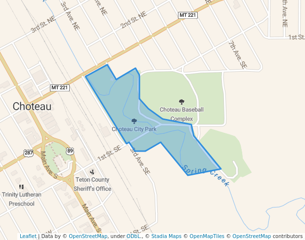 walking in Choteau City Park map in Choteau