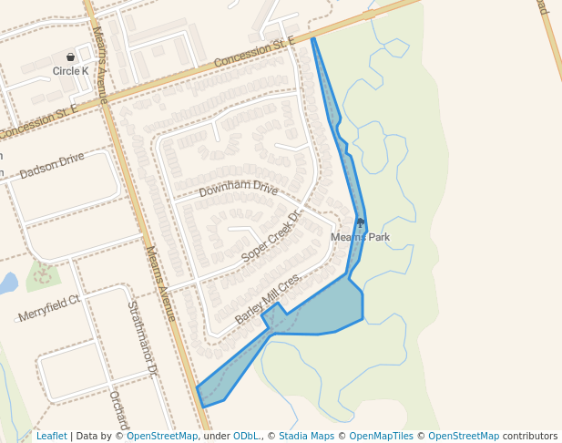 walking in Mearns Park map in Bowmanville