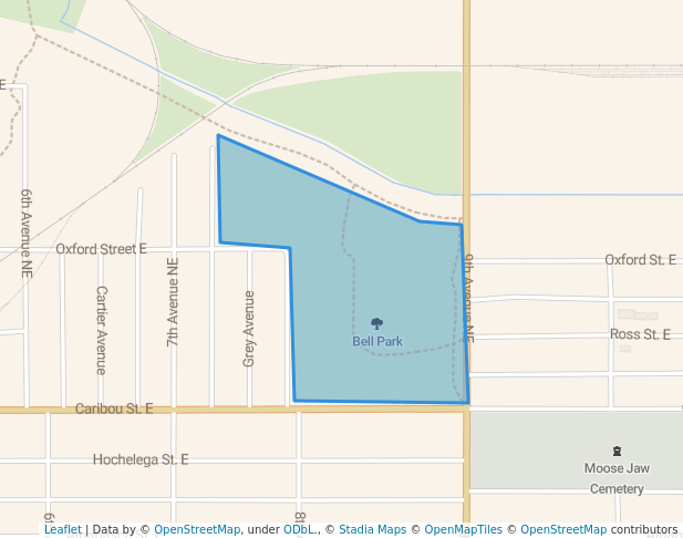 walking in Bell Park map in Moose Jaw