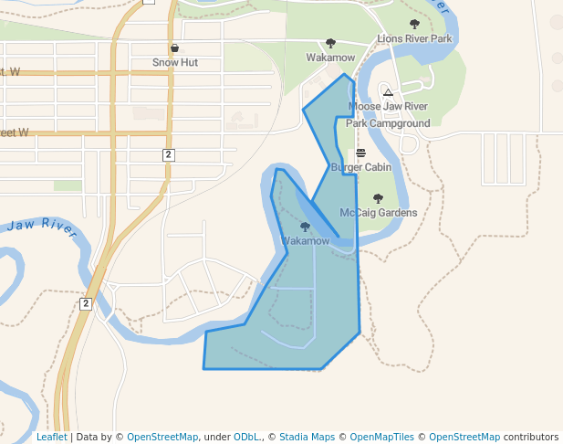 walking in Wakamow map in Moose Jaw