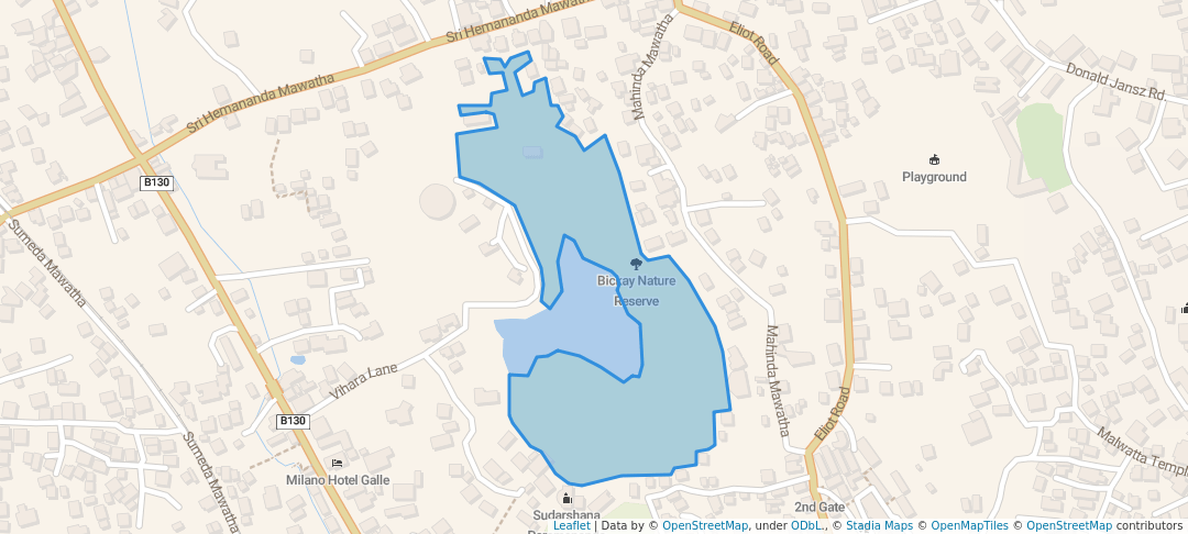 walking in Bickay Nature Reserve map in Galle