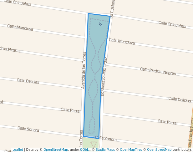 walking in Parque Lineal Las Torres map in Nuevo Laredo