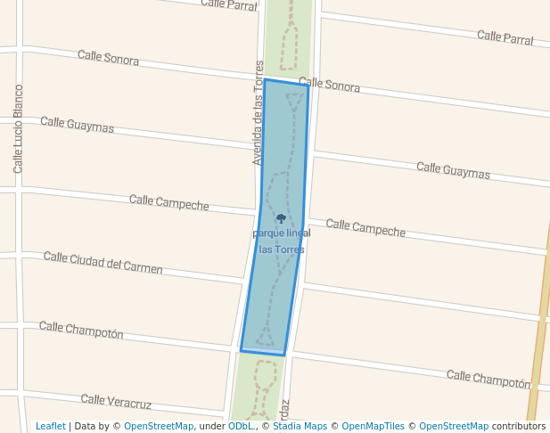 walking in parque lineal las Torres map in Nuevo Laredo