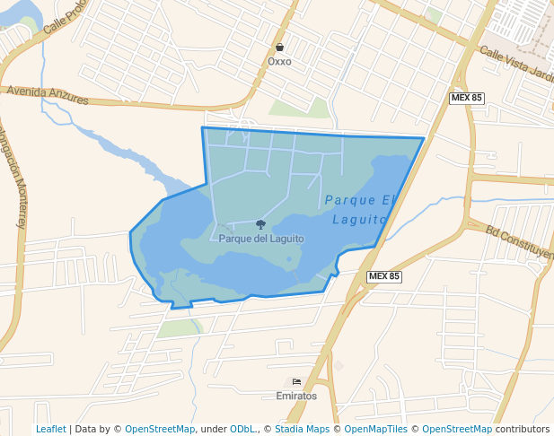 walking in Parque del Laguito map in Nuevo Laredo