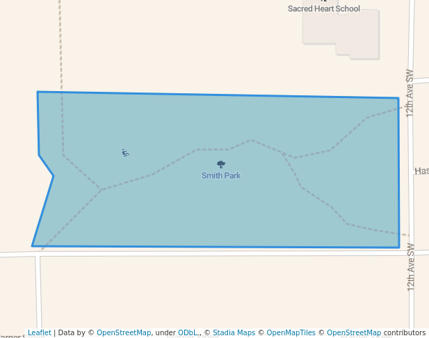 walking in Smith Park map in Moose Jaw