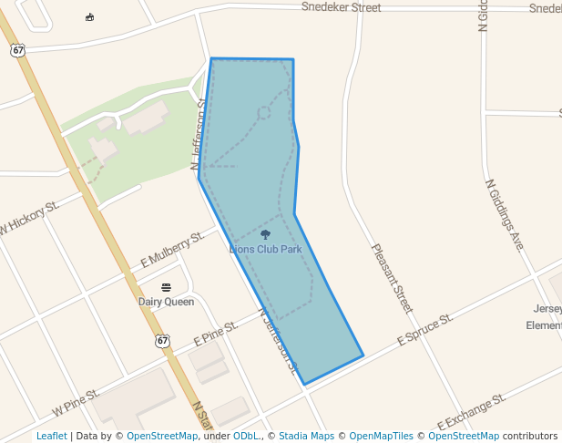 walking in Lions Club Park map in Jerseyville