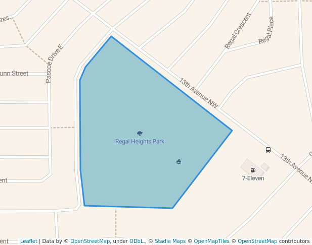 walking in Regal Heights Park map in Moose Jaw