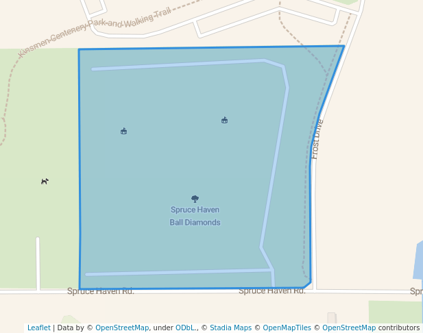 walking in Spruce Haven Ball Diamonds map in Melfort