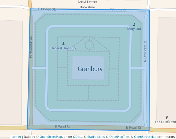 walking in Historic Granbury Square map in Granbury