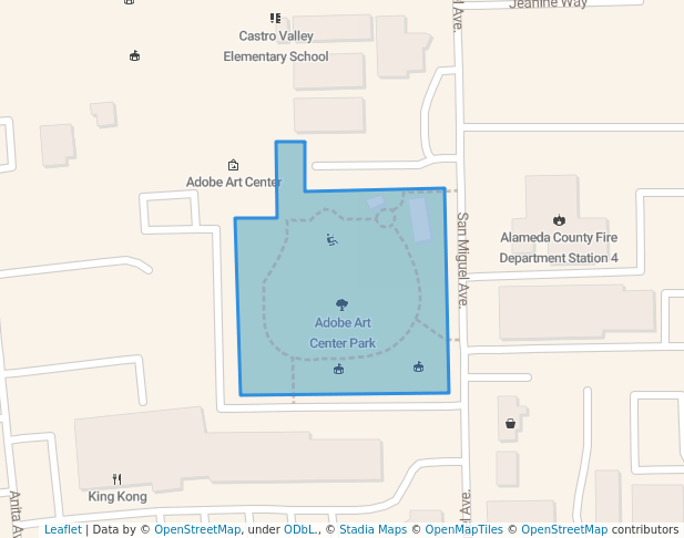 walking in Adobe Art Center Park map in Castro Valley
