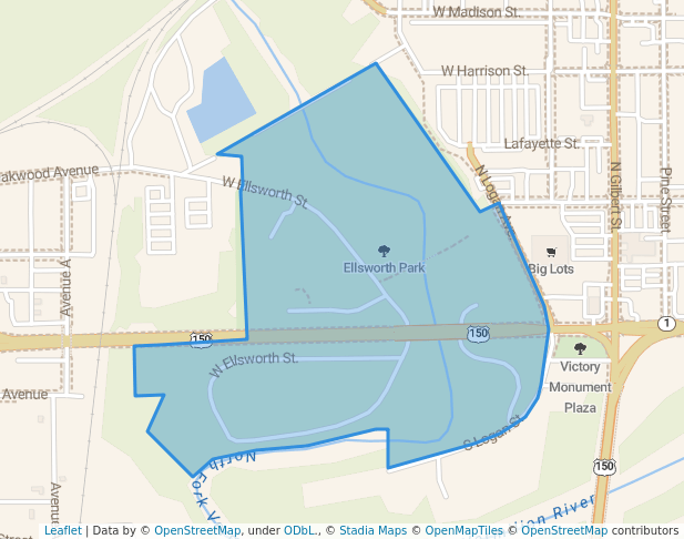 walking in Ellsworth Park map in Danville