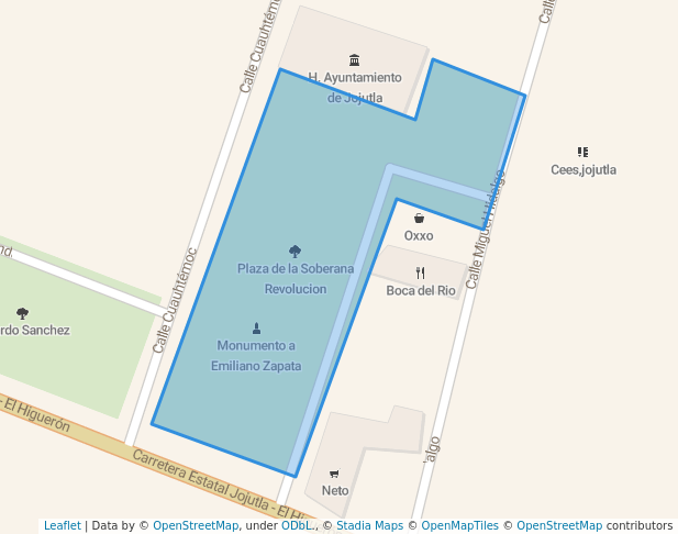 walking in Plaza de la Soberana Revolucion map in Jojutla de Juárez