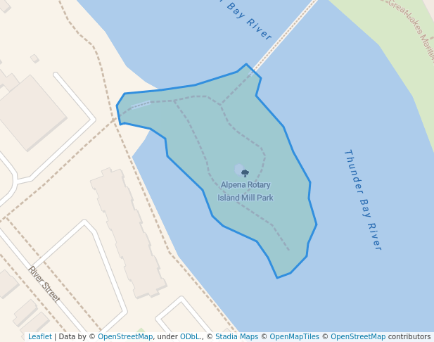 walking in Alpena Rotary Island Mill Park map in Alpena