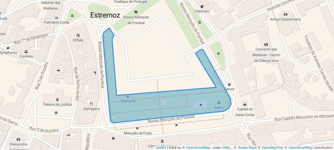 walking in Rossio Marques de Pombal map in Estremoz