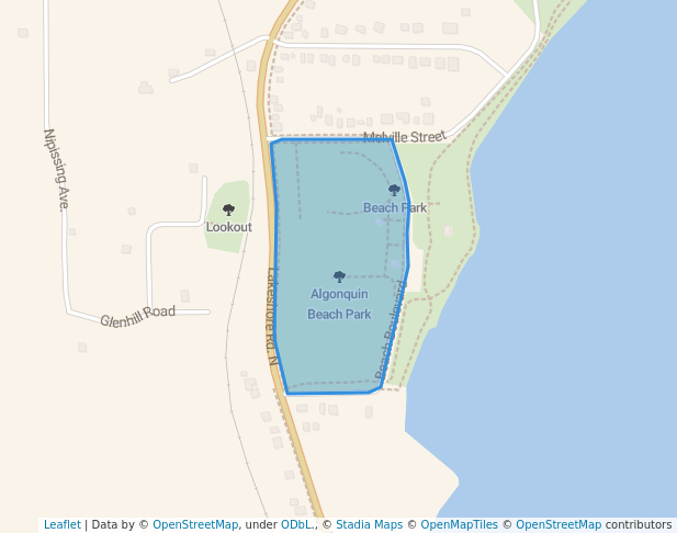 walking in Algonquin Beach Park map in Temiskaming Shores