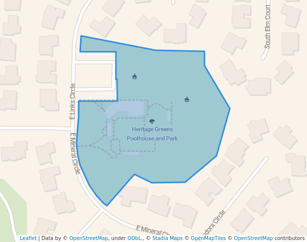 walking in Heritage Greens Poolhouse and Park map in Centennial