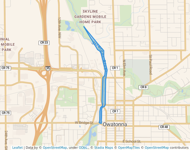 walking in City Parks Trails map in Owatonna