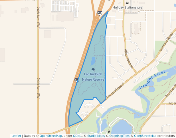 walking in Leo Rudolph Nature Reserve map in Owatonna