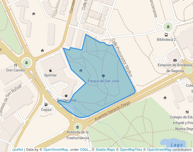 walking in Parque de San José map in Segovia