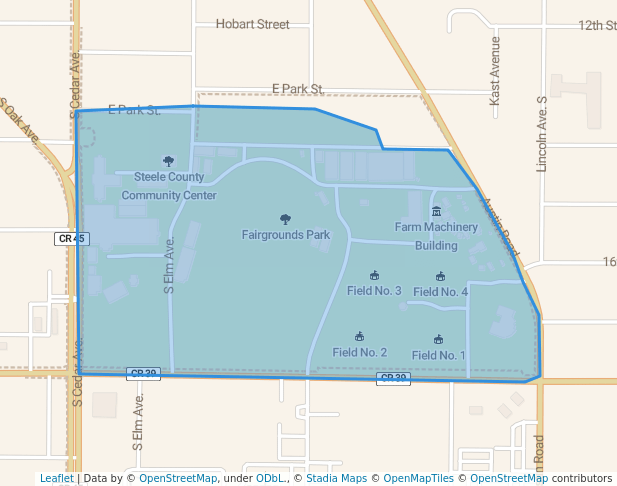 walking in Fairgrounds Park map in Owatonna