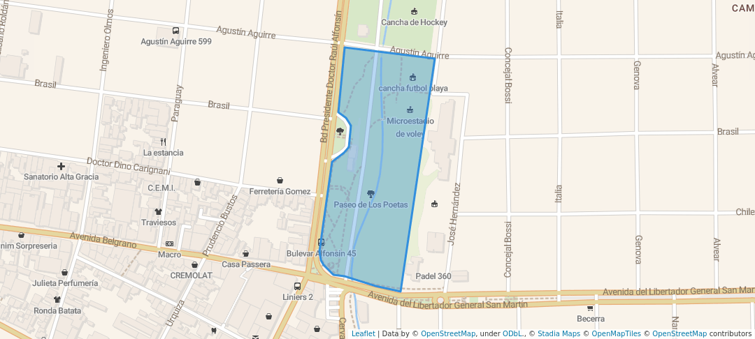 walking in Paseo de Los Poetas map in Alta Gracia