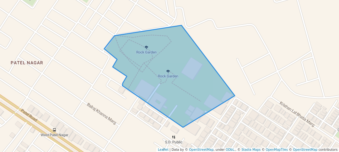 walking in Rock Garden map in Delhi