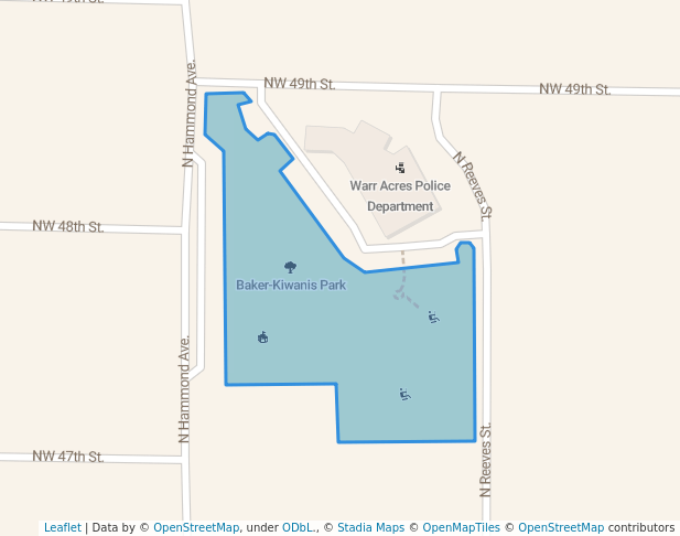 walking in Baker-Kiwanis Park map in Warr Acres