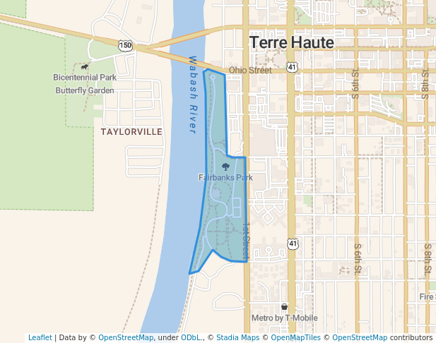 walking in Fairbanks Park map in Terre Haute