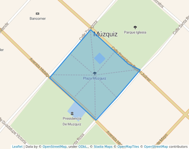 walking in Plaza Muzquiz map in Melchor Múzquiz