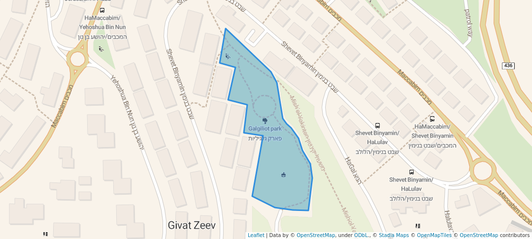walking in Galgiliot park map in Giv'at Ze'ev