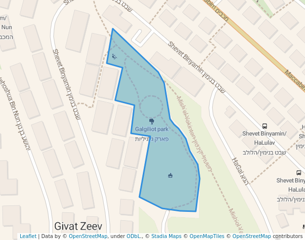 walking in Galgiliot park map in Giv'at Ze'ev