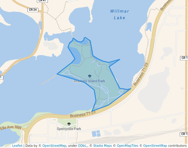 walking in Robbins Island Park map in Willmar