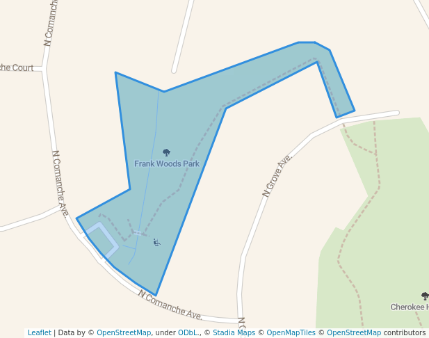 walking in Frank Woods Park map in Warr Acres