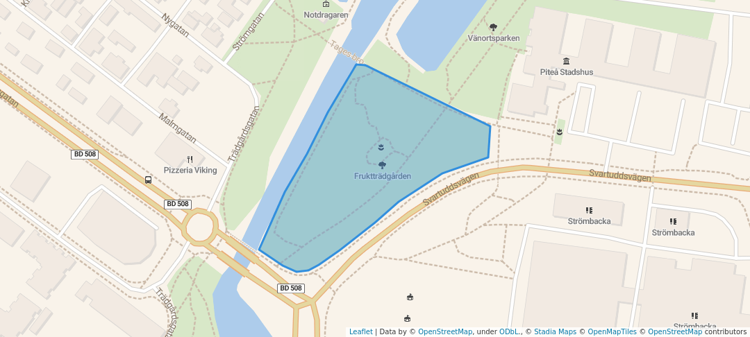 walking in Fruktträdgården map in Piteå