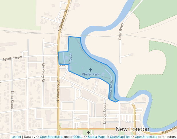 walking in Pfeifer Park map in New London